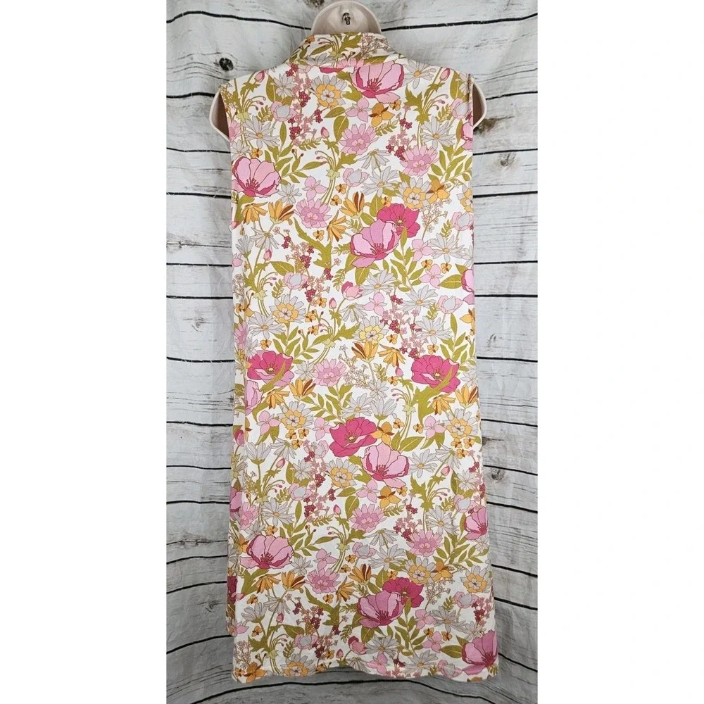 Spartina 449 Floral 1/4 Zip Dress L Sleeveless Crochet Trim Cotton Blend Womens